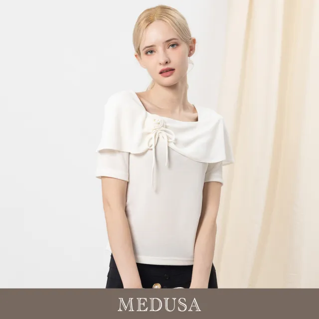 【MEDUSA 曼度莎】現貨-雅韻玫瑰抓褶蓋肩上衣 - 2色（M-XL）｜女上衣 優雅上衣 小禮服(601-33501)