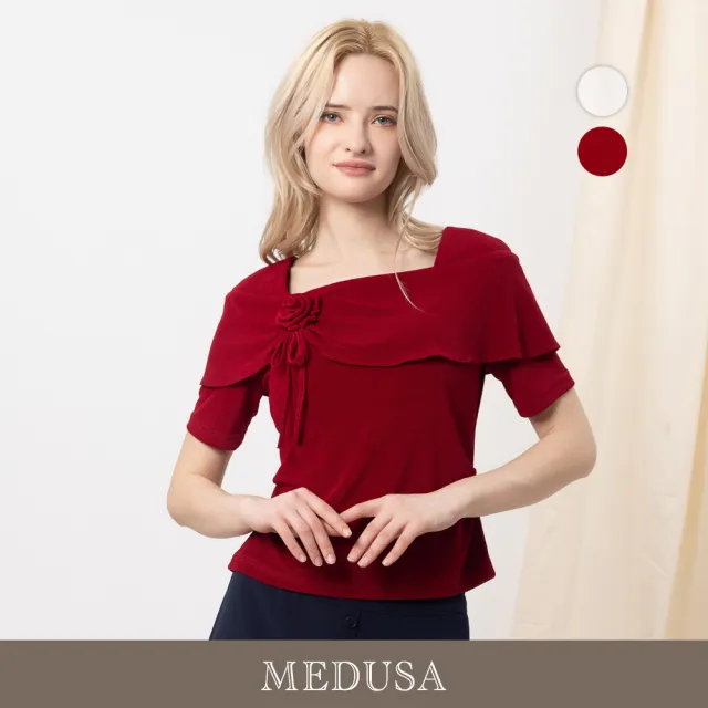 【MEDUSA 曼度莎】現貨-雅韻玫瑰抓褶蓋肩上衣 - 2色（M-XL）｜女上衣 優雅上衣 小禮服(601-33501)