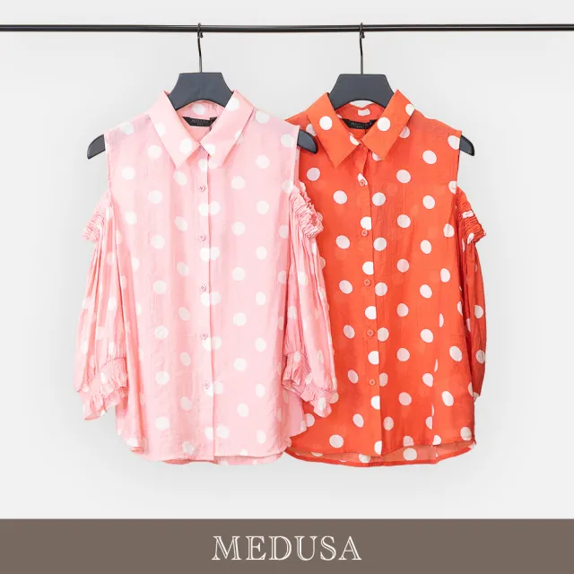 【MEDUSA 曼度莎】現貨-粉嫩波點露肩襯衫 - 2色（M-XL）｜女造型襯衫 露肩上衣 波點上衣(601-33301)