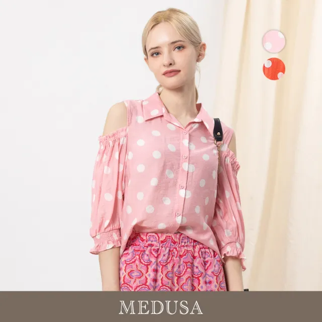 【MEDUSA 曼度莎】現貨-粉嫩波點露肩襯衫 - 2色（M-XL）｜女造型襯衫 露肩上衣 波點上衣(601-33301)