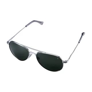【American Optical】將軍款太陽眼鏡-綠色玻璃鏡片/亮銀色鏡框58mm(#GEN258STSMGNG)