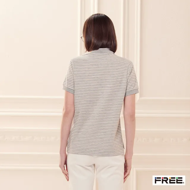 【FREE】純棉條紋網眼POLO衫(混灰)