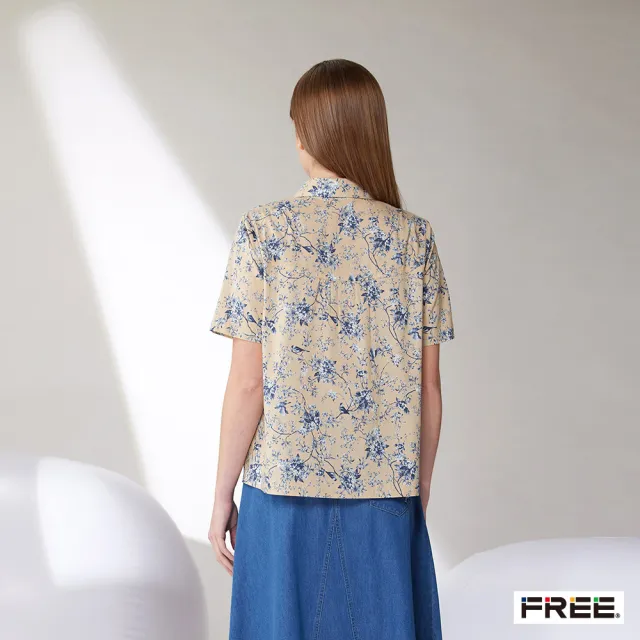 【FREE】進口有機棉印花小圓領襯衫(卡其)