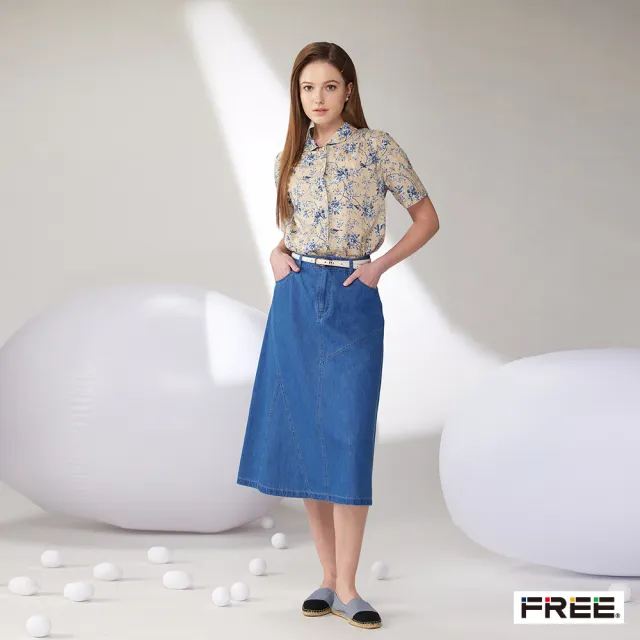 【FREE】進口有機棉印花小圓領襯衫(卡其)