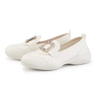 【TAS】方釦鑽飾真皮柔軟厚底休閒鞋(米白)
