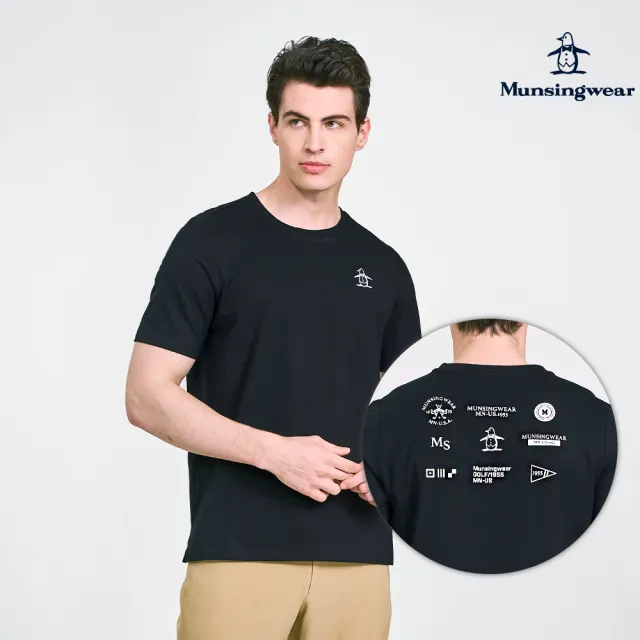 【Munsingwear】企鵝牌 男款黑色品牌經典LOGO圖案印花純棉舒適百搭短袖T SHIRT MGVL2509