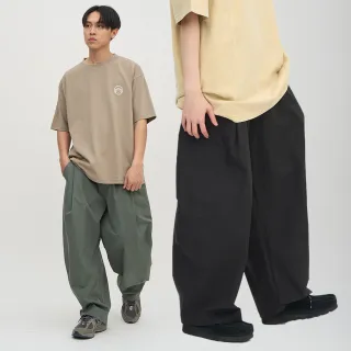 【plain-me】男女款 OOPLM 防潑水立體剪裁錐寬褲 OPM4007-251(褲子 寬褲 休閒褲 長褲 防潑水 男女褲)