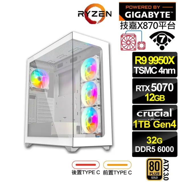 【技嘉平台】R9十六核GeForce RTX 5070{阿佩普L04C}水冷電競電腦(R9 9950X/X870/32G D5/1TB/WIFI)
