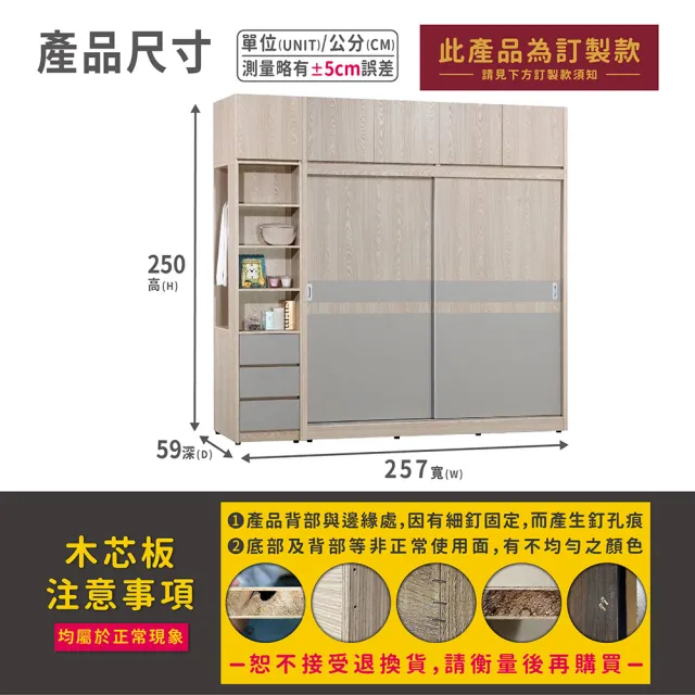 【ASSARI】8.6尺瑪仕加高收納多功能衣櫃(寬257x深59x高250cm)
