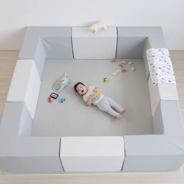【PatoPato】Hipopo方塊遊樂城堡8入組+嬰幼兒60ｘ60ｘ3cm雙色地墊x12片(城堡+地墊超值組)