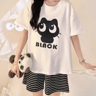 【Chic Chic 琪琪】1套組-可愛風韓系輕薄帶胸墊可外穿家居服套裝(夏天睡衣/棉感睡衣/居家服/短袖套裝)