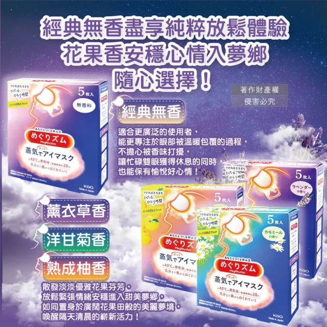 日本花王約40°C休息時光蒸氣溫感耳掛式熱敷眼罩5片/盒(拋棄式透氣溫潤眼膜外出遮光眼罩溫暖眼部)