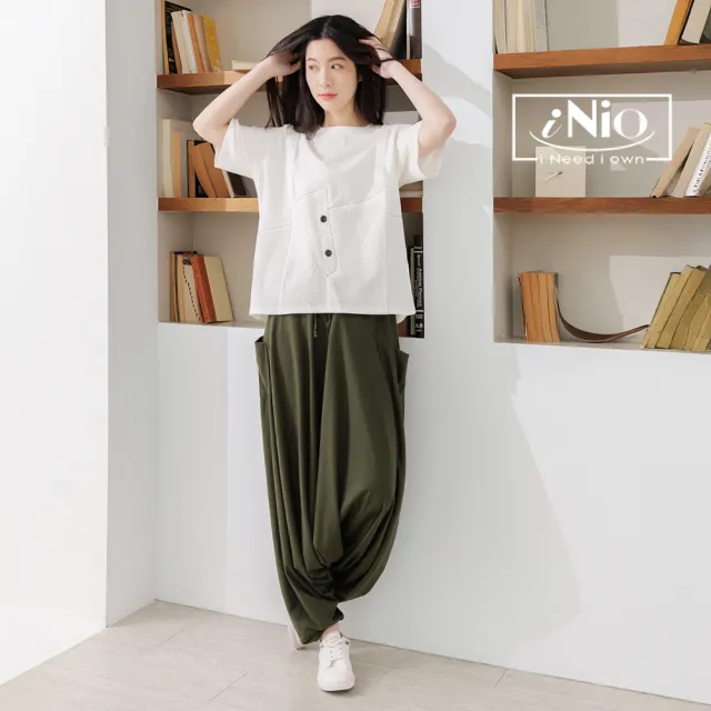 【iNio 衣著美學】飛鼠褲 現貨 垂墜感 棉質鬆緊腰 低襠褲(BDW2019)