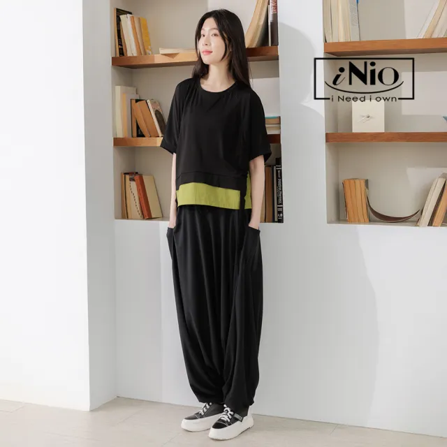 【iNio 衣著美學】飛鼠褲 現貨 垂墜感 棉質鬆緊腰 低襠褲(BDW2019)