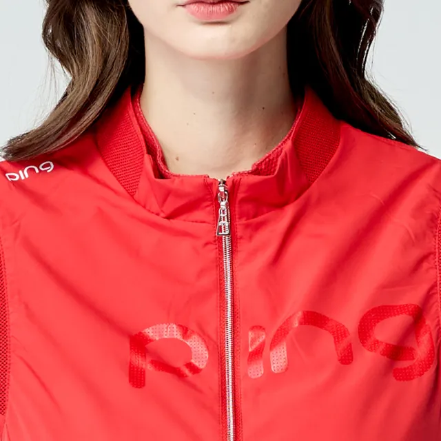 【PING】女款透氣網內裡抗UV高爾夫薄背心-紅(防潑水/防風透氣/GOLF/RB25115-18)