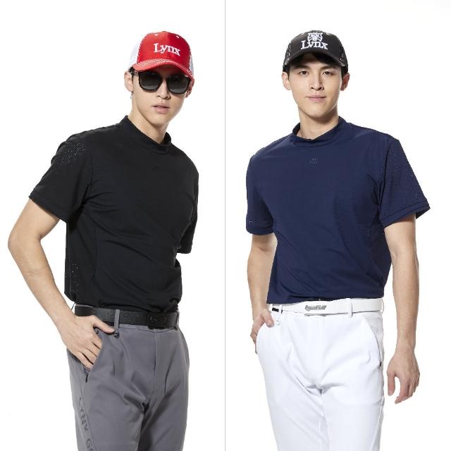 【Lynx Golf】首爾高桿風格！男款合身版涼感透氣舒適沖孔設計袖口交叉造型短袖圓領POLO衫/高爾夫球衫(二色)