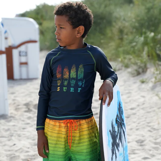 【Playshoes】抗UV防曬防寒兒童長袖泳裝上衣-衝浪(水母衣泳衣男童女童)