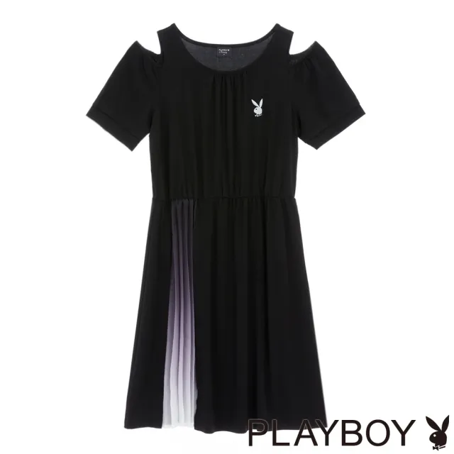 【PLAYBOY】天絲羅馬露肩漸層洋裝(黑色)