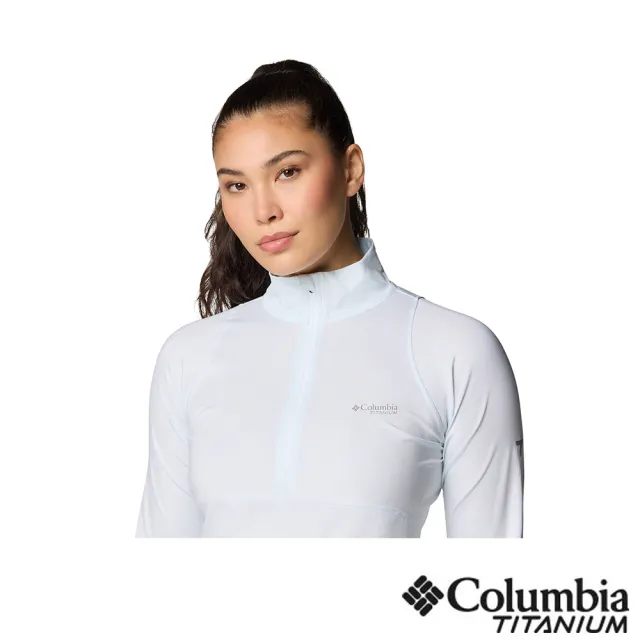 【Columbia 哥倫比亞】女款-超防曬UPF50酷涼快排半開襟長上衣-白色(UAR59820WT/JS)