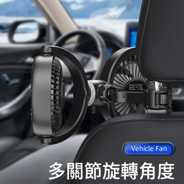 【The rare】汽車後座雙頭風扇 可調節渦輪循環扇車用後椅背風扇 車載風扇 電風扇(USB風扇 空調扇)