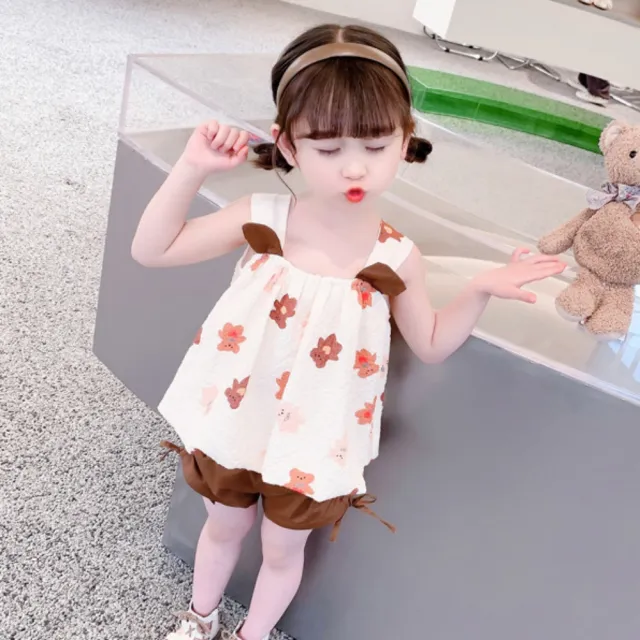 【安朵童舖】現貨韓版女童背心套裝兒童無袖兩件式套裝背心上衣短褲吊帶套裝童裝(27)
