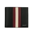 【BALLY】Mythos 紅白條紋再生牛皮對開8卡短夾(黑色)
