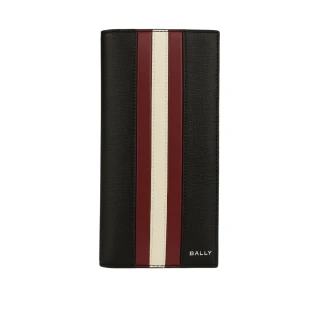 【BALLY】Mythos 紅白條紋再生牛皮對開二折長夾(黑色)