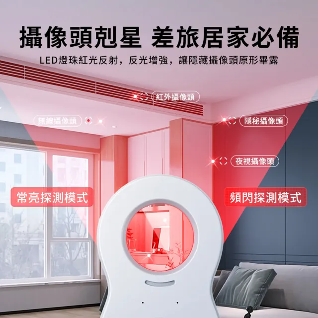 【YUNMI】多功能防偷窺紅外線信號探測器 反偷拍偵測器 酒店攝像頭檢測儀 針孔探測感應器(震動感應警報)