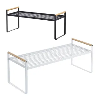 【新錸家居】日式原木柄廚房檯面分層置物架-中號(櫥櫃分隔收納架 下水槽儲物架 單層鍋架 調味料碗盤瀝水架)