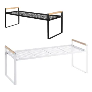 【新錸家居】日式原木柄廚房檯面分層置物架-大號(櫥櫃分隔收納架 下水槽儲物架 單層鍋架 調味料碗盤瀝水架)