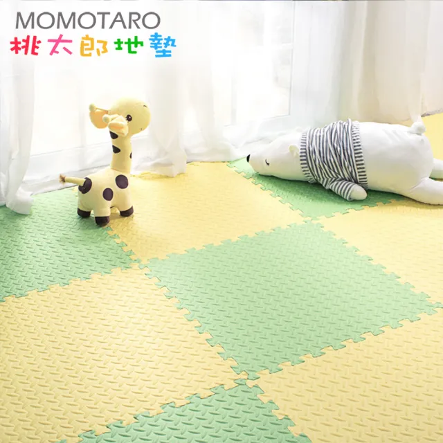 【MOMOTARO 桃太郎地墊】微NG福利品台灣製極厚2.5CM拼接超Q樹葉紋32x32無毒防滑巧拼地墊(64片裝-約1.8坪)