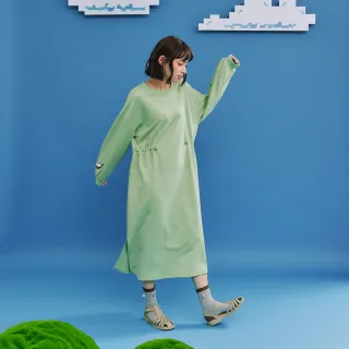 【Dailo】貓咪滑板腰抽繩連身洋裝(藍 粉 綠)