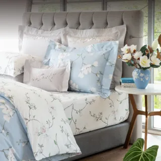 【WEDGWOOD】義大利Muslin貝比紗 印花鬆緊床包一件｜木蘭琢白 青空藍(百貨款｜加大180x186cm)