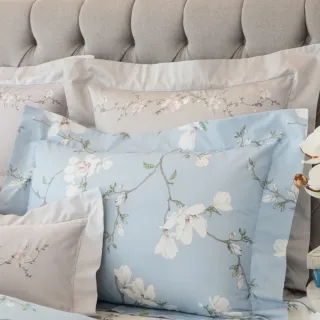 【WEDGWOOD】義大利Muslin貝比紗 印花歐式枕套一件｜木蘭琢白 青空藍(百貨款A-A雙面藍底｜51x71cm)