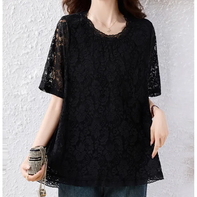 【麗質達人】5281蕾絲百搭短袖上衣-二色LY(L-5XL)