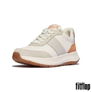 【FitFlop】F-MODE FLOW 皮革/麂皮/厚底休閒鞋-女(桃色/法國藍混色)