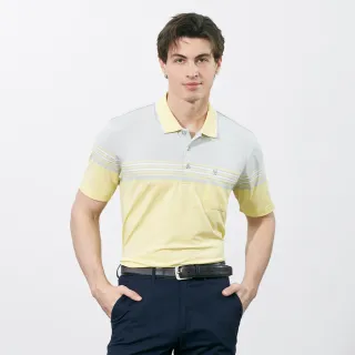 【pierre cardin 皮爾卡登】網路獨家 男款 商務休閒吸濕排汗印花短袖POLO衫-黃色(7257267-52)
