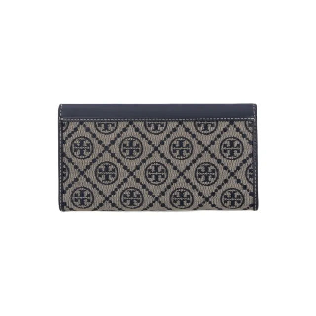 【TORY BURCH】T-MONOGRAM 緹花按扣長夾(海軍藍色)