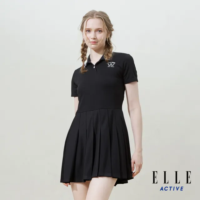 【ELLE ACTIVE】女款 簡約修身配色連身洋裝-黑色(EA25S2W2601-99)
