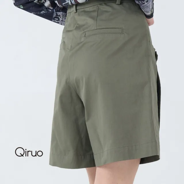 【Qiruo 奇若名品】膝上五分短褲 橄欖綠雙口袋拉鍊式 休閒褲3219C