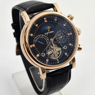 【men life】機械錶 三眼格紋水鑽皮革錶(男錶)