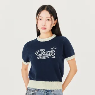 【Mark Gonzales官方旗艦】女裝 GONZ 短版短袖針織上衣-深藍色
