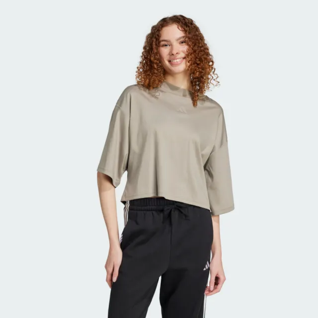 【adidas 愛迪達】W Ce Q2 Tee 女 T恤 運動上衣 休閒短袖 奶茶 亞版(JC5110)