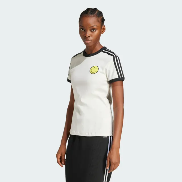【adidas 愛迪達】Smiley Cali Tee 女 T恤 運動上衣 休閒短袖 白 亞版(JD3591)