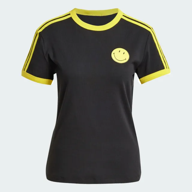 【adidas 愛迪達】Smiley Cali Tee 女 T恤 運動上衣 休閒短袖 黑 黃 亞版(JD2738)