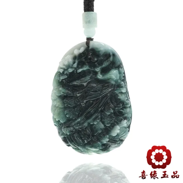 【喜緣玉品】鳳凰 天然翡翠A貨 牡丹棲鳳 玉珮-僅此一品(開運風水)(直)