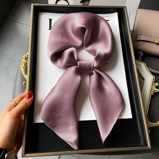 【I.Dear】100%蠶絲莫蘭迪色系純素色絲綢緞真絲領巾中方巾(8色)