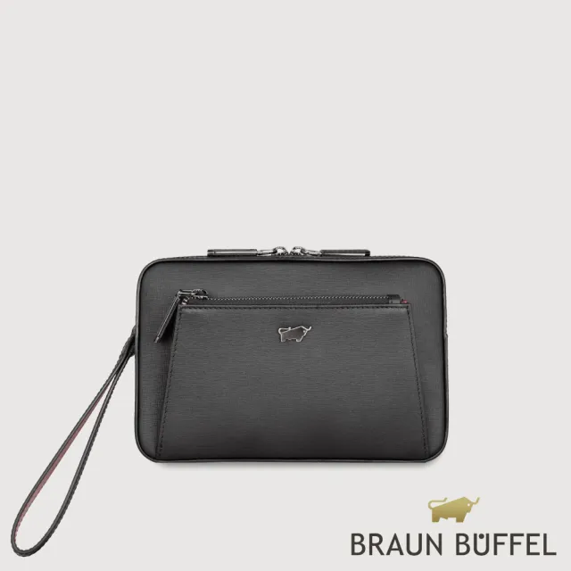 【BRAUN BUFFEL 德國小金牛】維克多-CNY 手拿包-黑色(BF567-03-BK) 男包送禮推薦