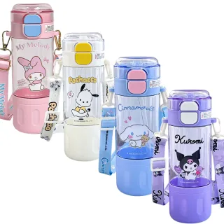 【優貝選】三麗鷗明星 酷洛米 TRITAN 直飲/吸管 一蓋兩用 背帶水壺580ML(平輸品)