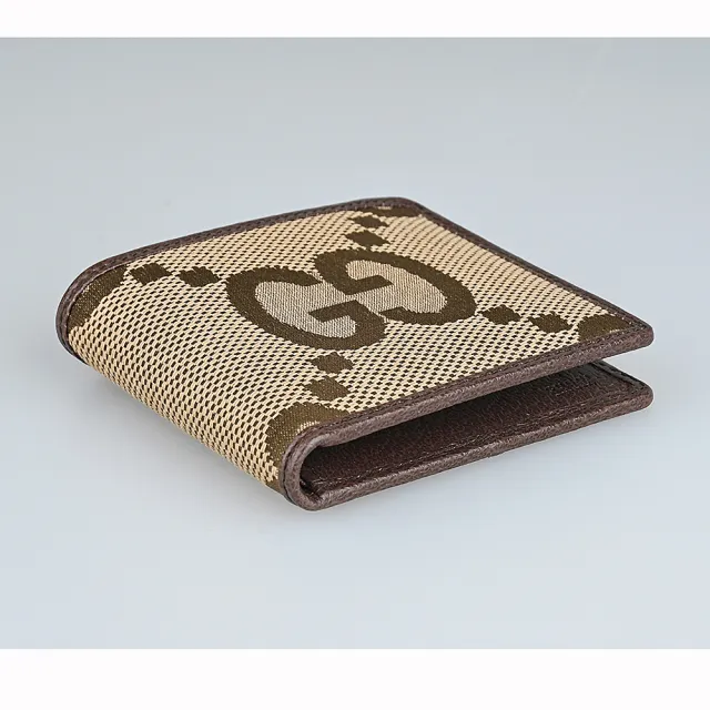 【GUCCI 古馳】GUCCI JUMBO GG 顛倒雙G標誌LOGO設計緹花帆布8卡對折短夾(棕)